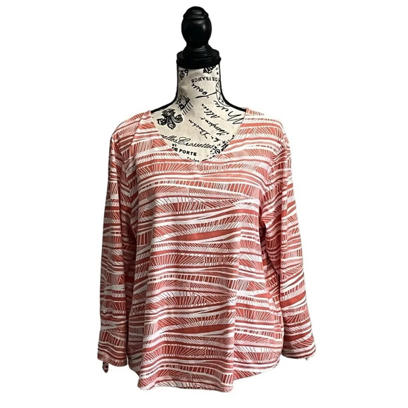 Chicos T Shirt The Ultimate Tee Womens 3 US XL White Pink Zebra Stripe Blouse - Picture 1 of 9